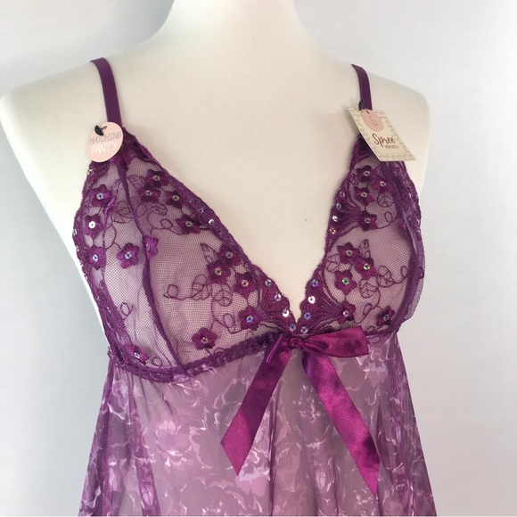 Spree Intimates Babydoll T-string Thong Two Piece Lingerie Set NWT - Picture 2 of 12